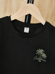 Camiseta y pantalones cortos playeros con estampado de cocoteros para niños preadolescentes
