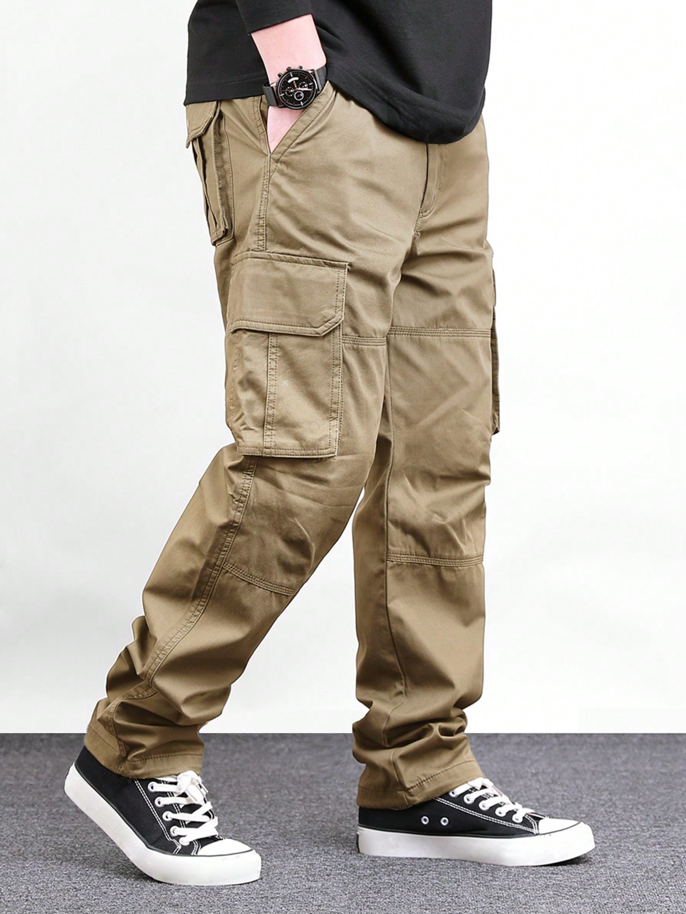 TECCULIManfinity Homme - Pantalones cargo rectos de color liso para hombre, pantalones cargo holgados para hombre, pantalones cargo para hombre, pantalones cargo para hombre, regreso a clases