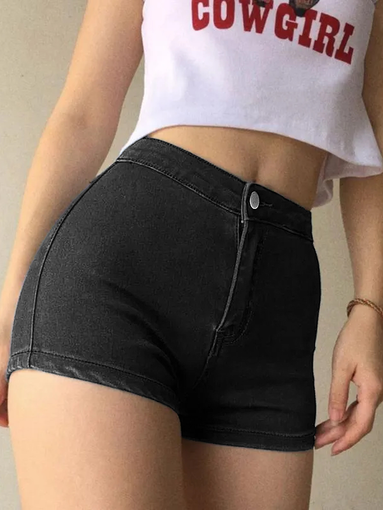 TECCULI - Pantalones cortos vaqueros elásticos de cintura alta para mujer, de verano, nuevos, sexys, ajustados, para glúteos, pantalones cortos femeninos