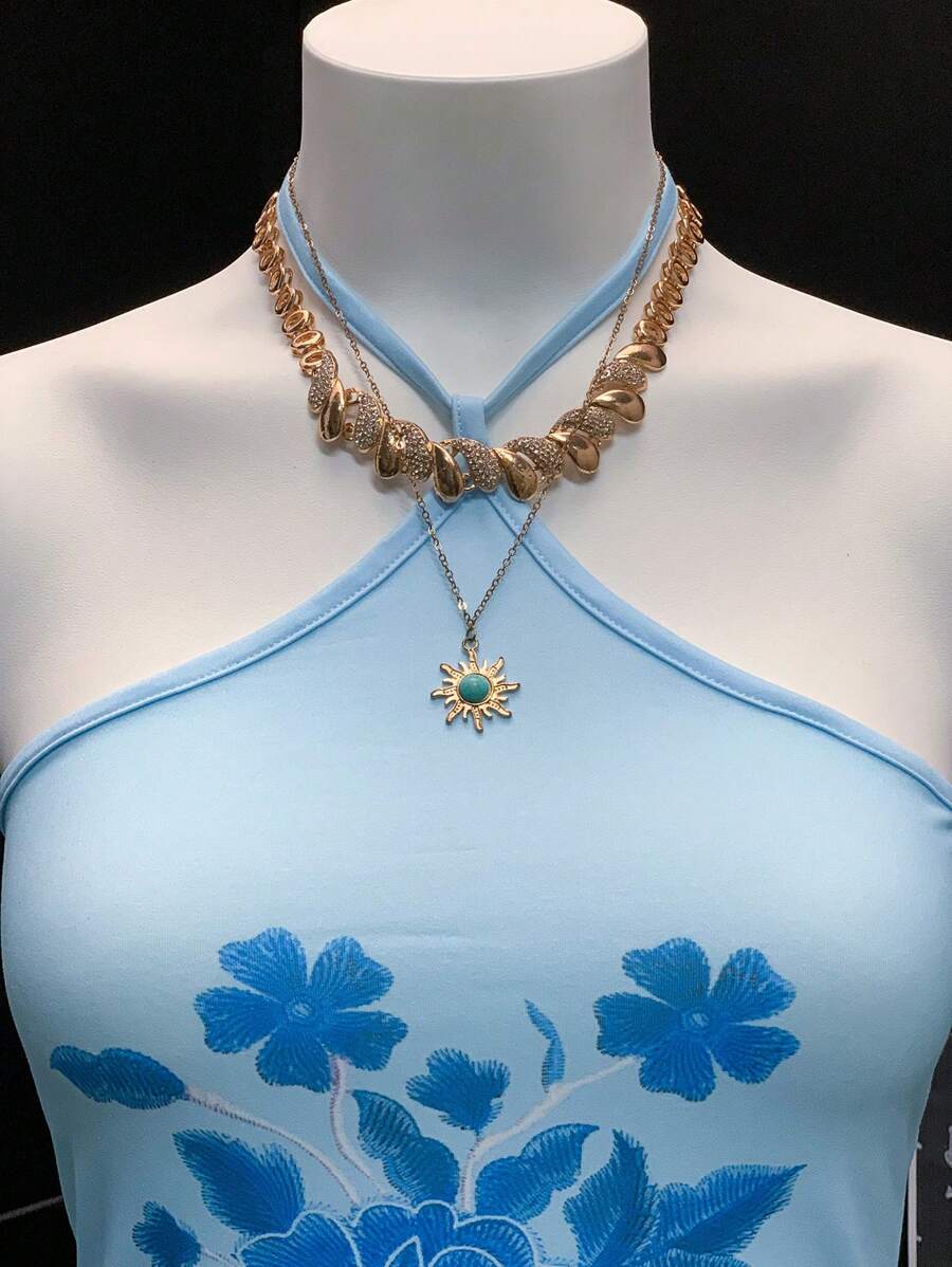 EgrlEra - Camiseta sin mangas con cuello halter, asimétrica, estilo sexy y bordado falso para mujer