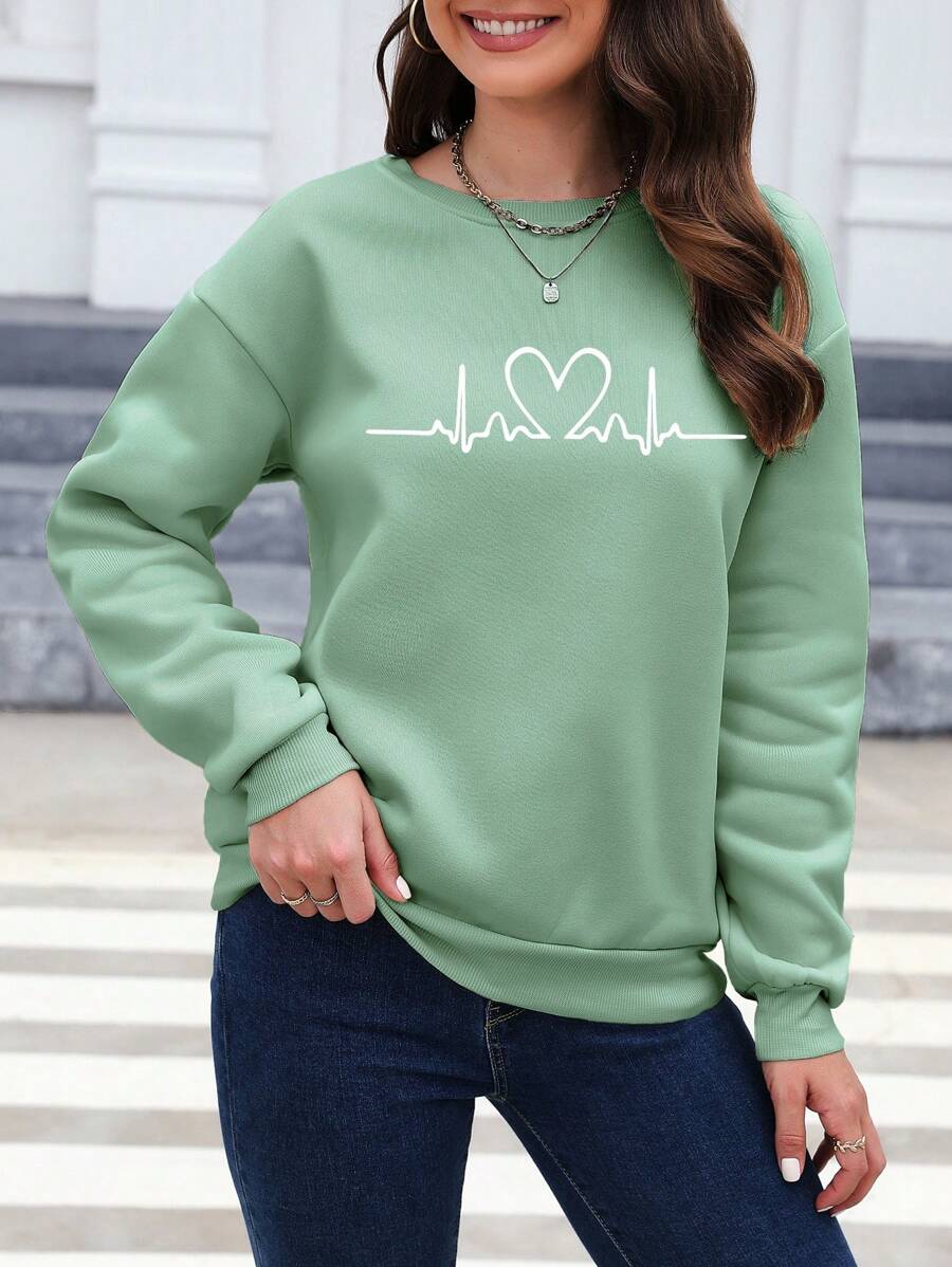 Sudadera con hombros caídos y estampado de corazones de INAWLY, camisetas de manga larga para graduación, atuendos para la vuelta al cole, trajes de profesora para mujer, ropa para la vuelta al cole.