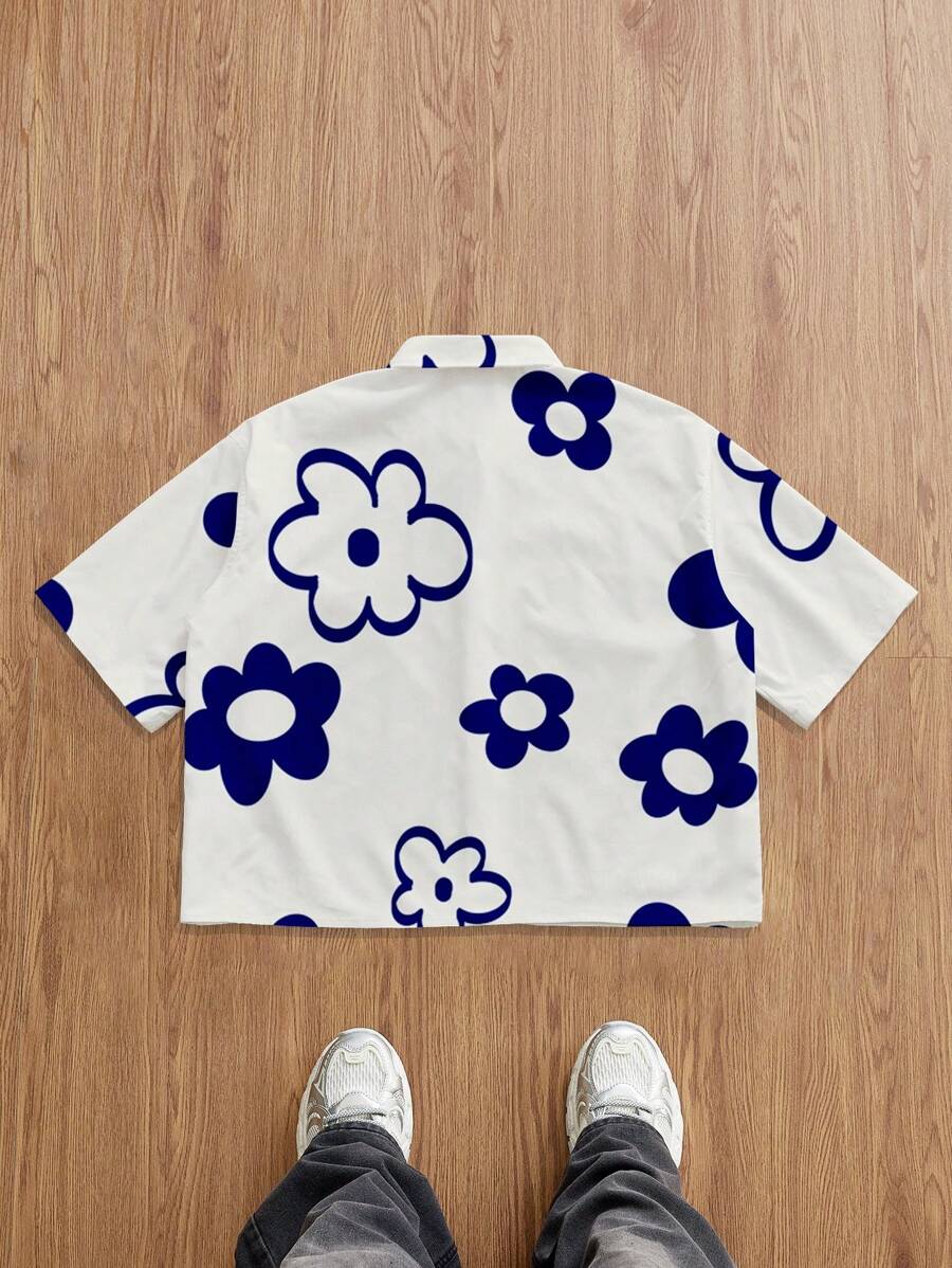 Camisa casual de manga corta con estampado floral para hombre de Manfinity Joysei, top corto para hombre, top floral para hombre, top estampado de gran tamaño para hombre