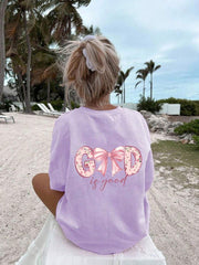 Camiseta informal de manga corta con cuello redondo y estampado divertido para niñas preadolescentes, top de verano