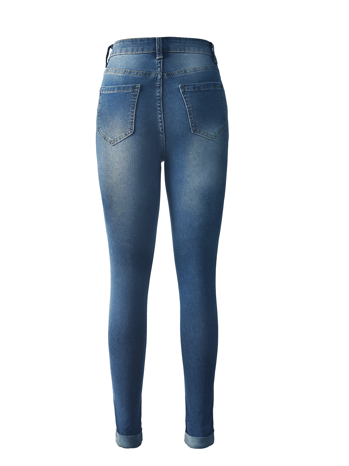 TECCULI - Pantalones vaqueros de mezclilla para mujer, de un solo pecho, con botones, ajustados, lavados, con empalmes, con agujeros y bolsillos, ligeramente elásticos, para uso diario.