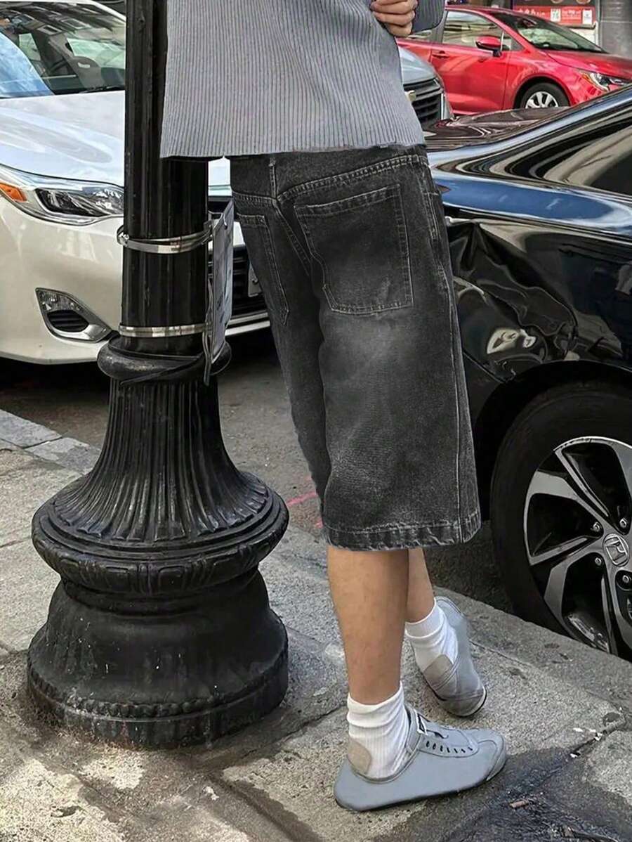 Bermudas vaqueras informales de pierna ancha y holgadas para hombre
