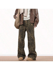 Pantalones vaqueros con estampado de leopardo americano Mannova para hombre, holgados, de corte holgado, estilo urbano, de pierna recta, estilo retro