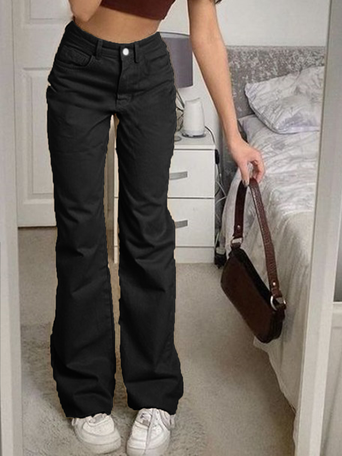 TECCULI 2025 - Pantalones vaqueros acampanados elásticos de cintura alta para mujer, de moda, de corte acampanado liso, elegantes, ajustados, para chicas