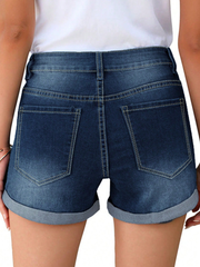 TECCULI DAZY Shorts vaqueros desgastados con lavado medio, estilo cruzado sexy, largo corto, primavera-verano