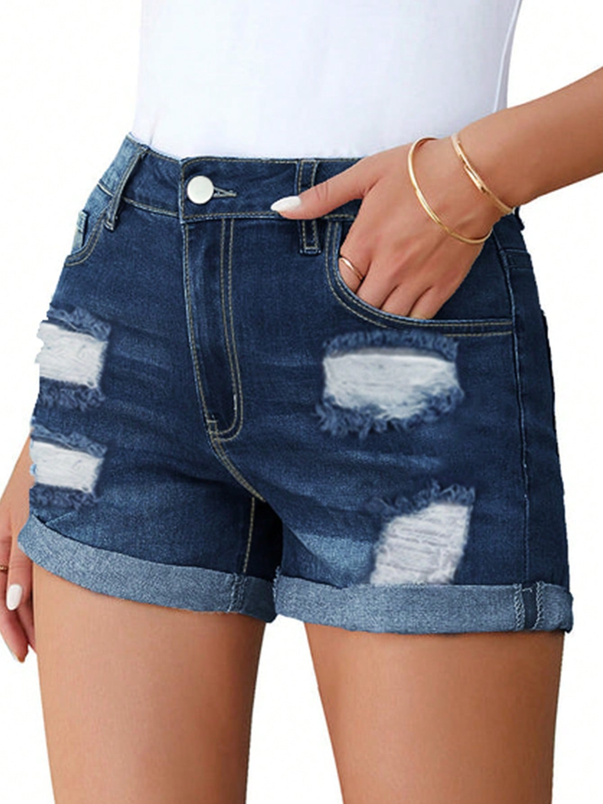 TECCULI DAZY Shorts vaqueros desgastados con lavado medio, estilo cruzado sexy, largo corto, primavera-verano
