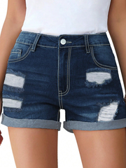 TECCULI DAZY Shorts vaqueros desgastados con lavado medio, estilo cruzado sexy, largo corto, primavera-verano
