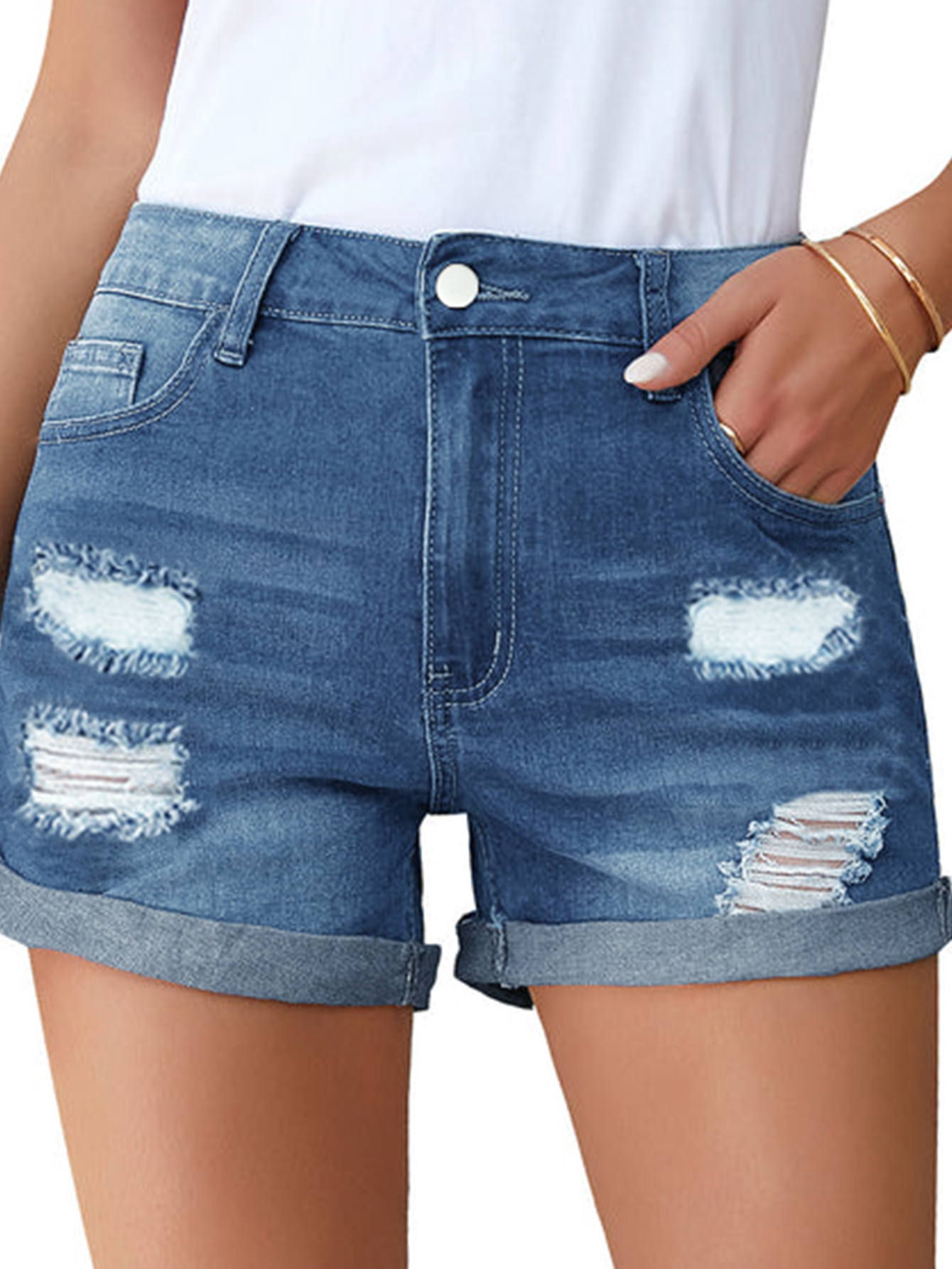 Shorts vaqueros con dobladillo enrollado y rotos TECCULI Essnce