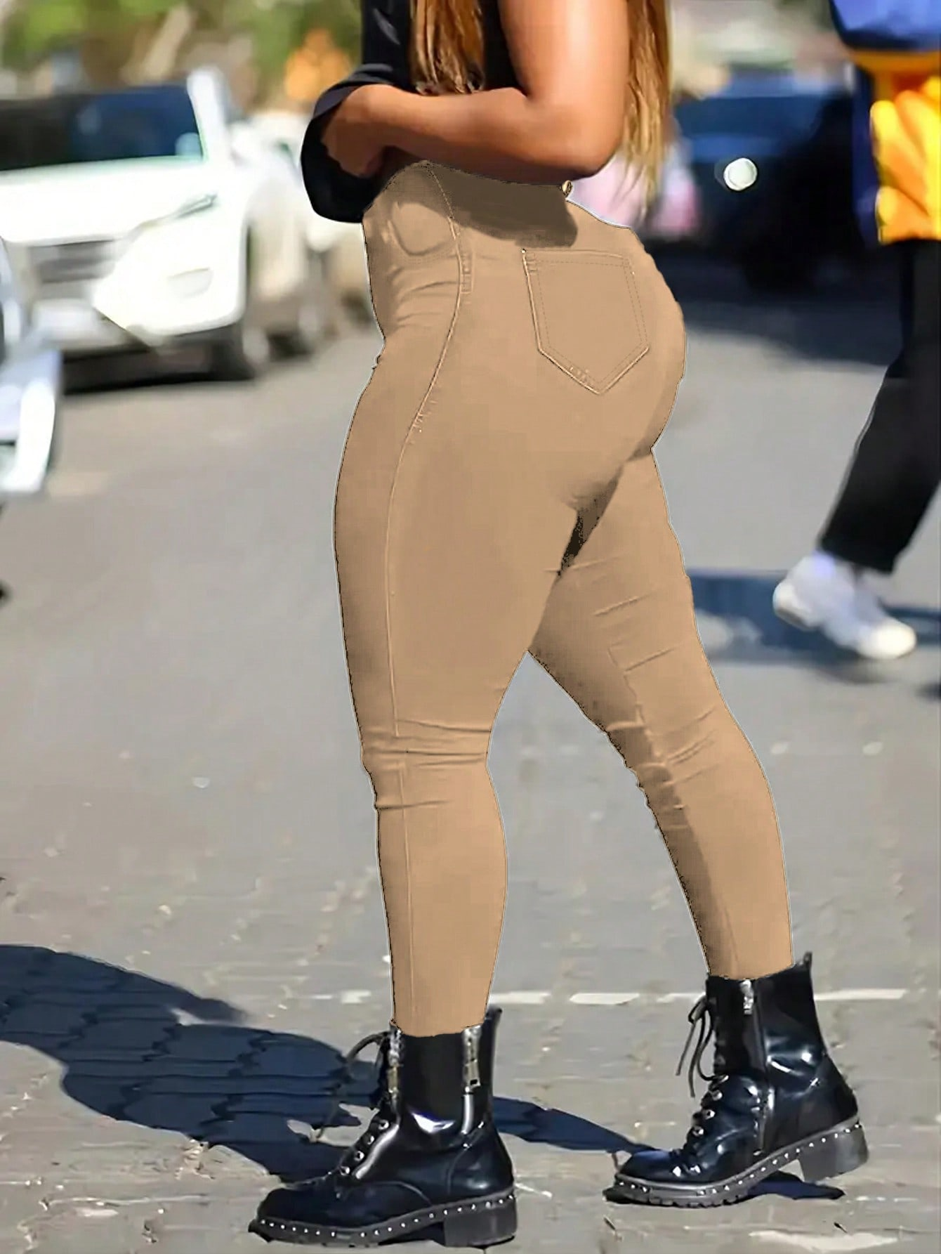 TECCULI Chicsale - Pantalones vaqueros elásticos de tiro medio para mujer, leggings ajustados con bolsillos, informales
