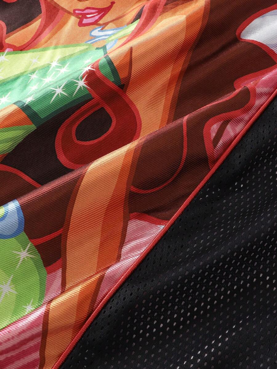 ROMWE MEN Winx Club X ROMWE - Camiseta deportiva de manga corta con diseño de anime y bloques de color, malla y gráfico, para hombre