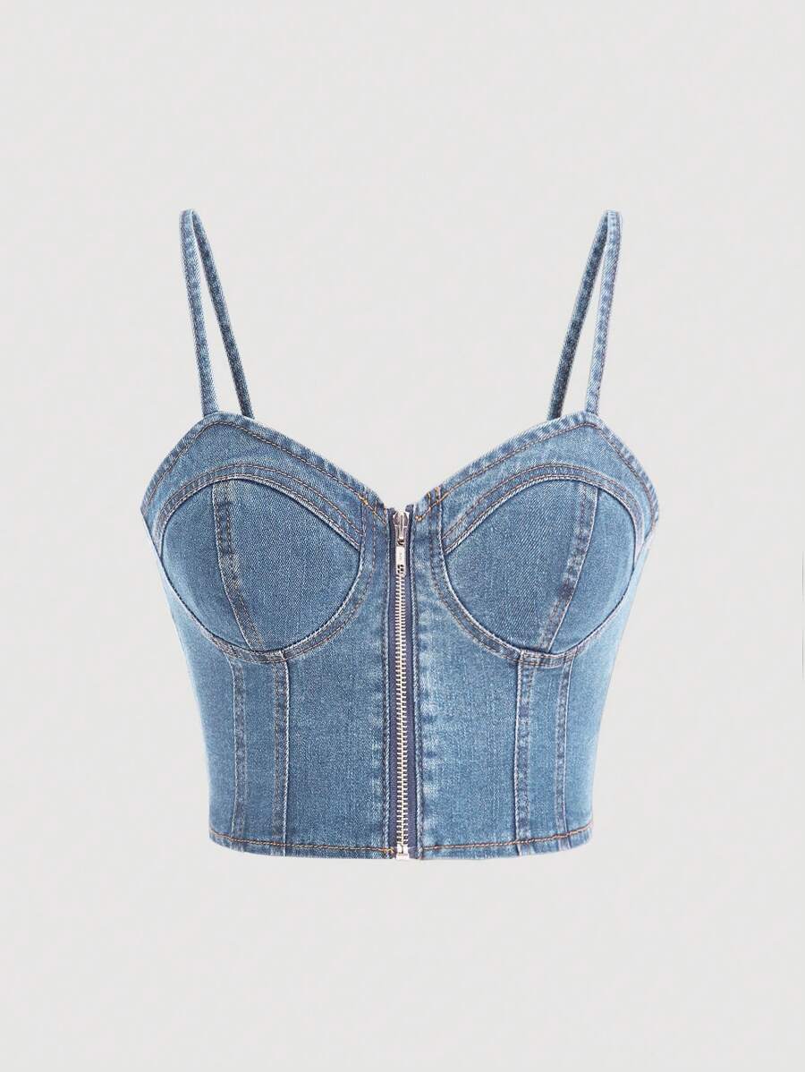 Camisola vaquera informal con cuello con cremallera para mujer MOD
