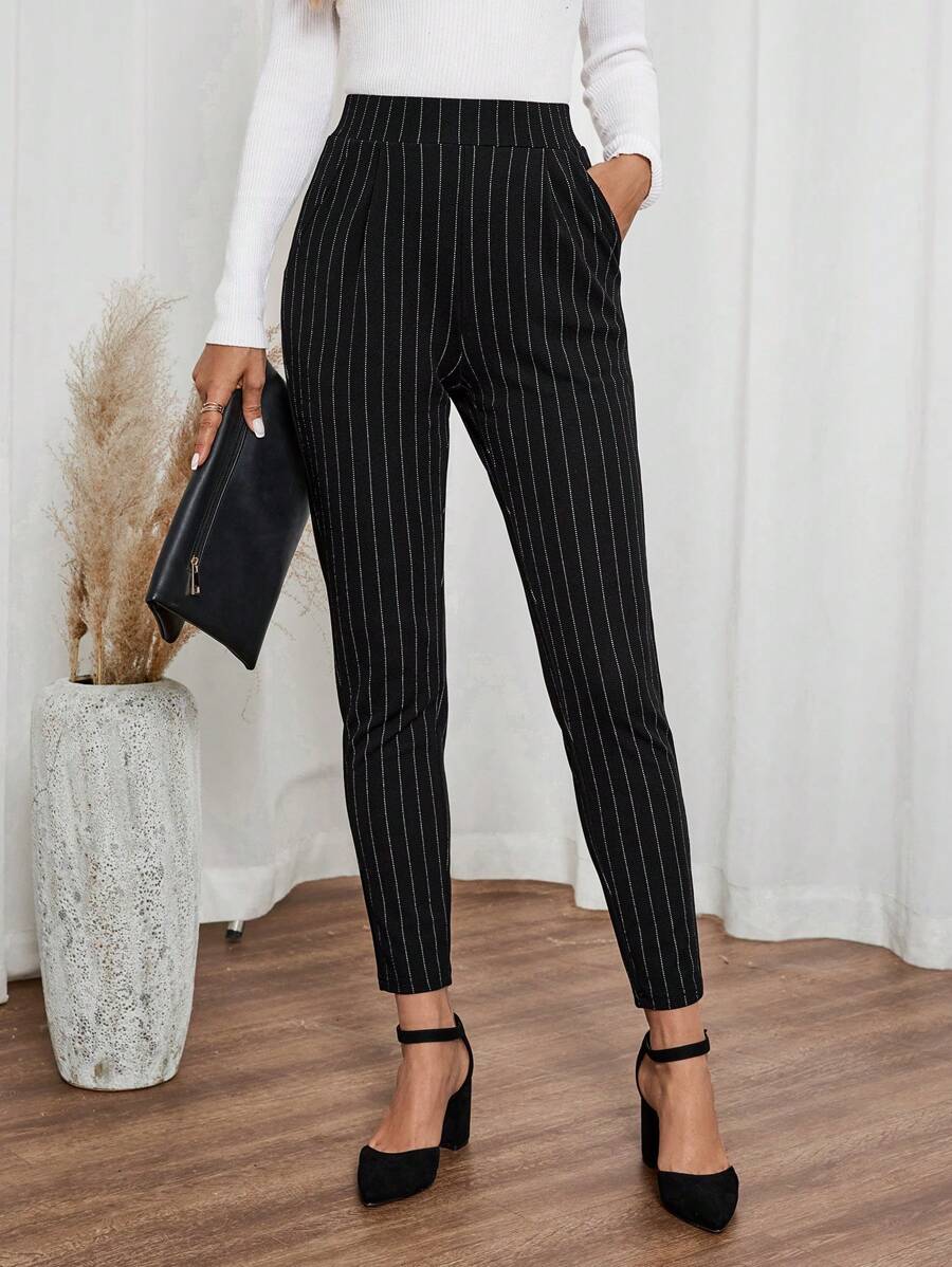 Pantalones de vestir ajustados informales con bolsillos y rayas negras para mujer de EMERY ROSE, pantalones de otoño