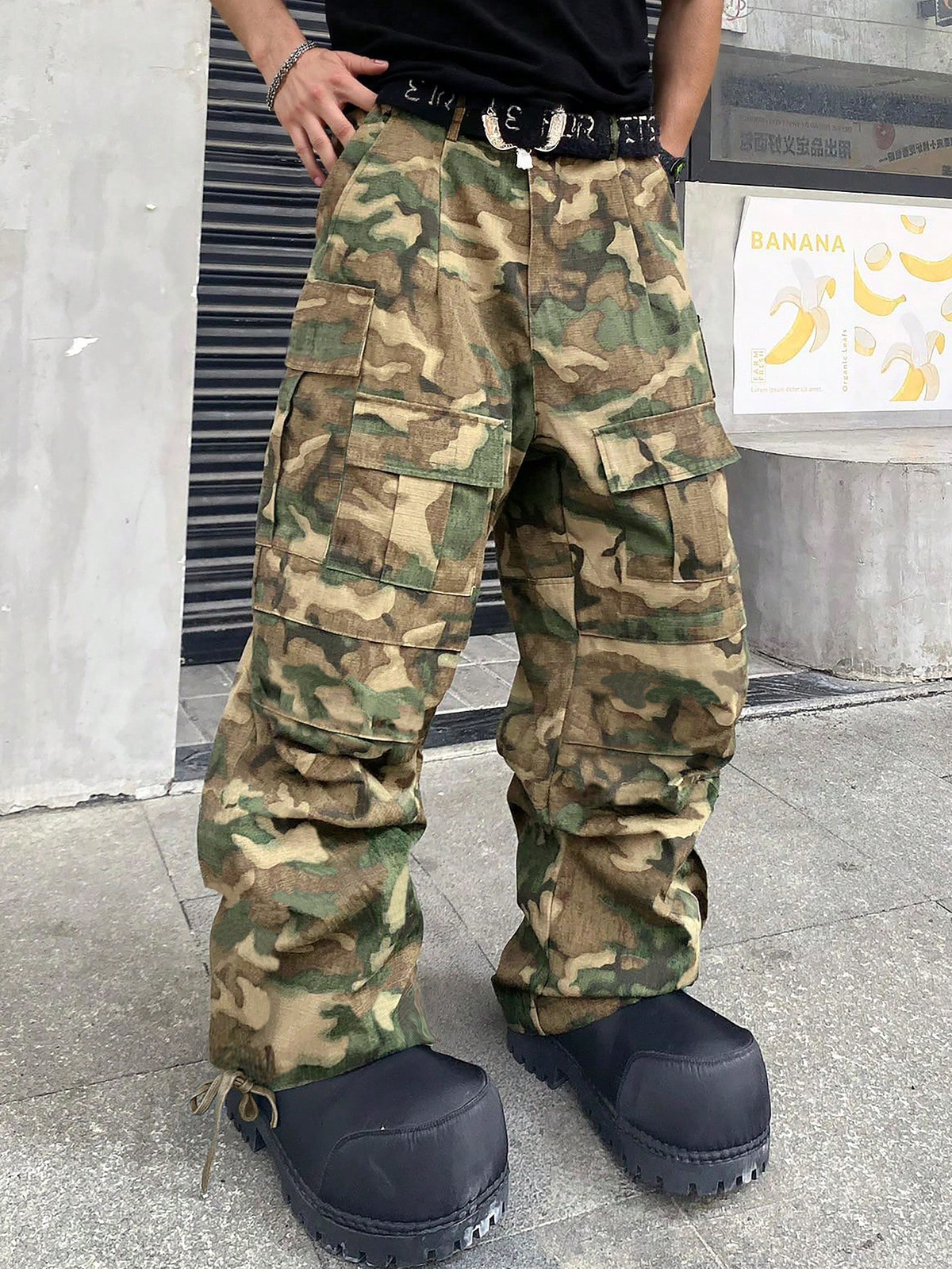 TECCULI Camouflage Cargo Pants Relaxed Fit Men's Camouflage Cargo Pants  Elastic Drawstring Waist, Multiple Pockets, Zipper Closure & Machine-Washable for Camping, Hiking, Urban Streetwear, Tactical Camping Gear, Hiking Attire, Comfort