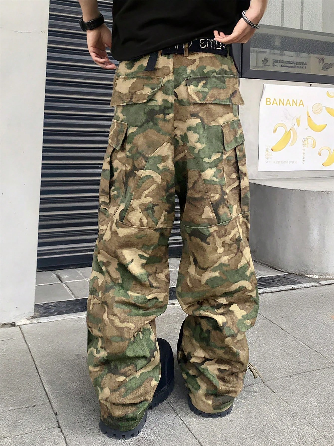 TECCULI Camouflage Cargo Pants Relaxed Fit Men's Camouflage Cargo Pants  Elastic Drawstring Waist, Multiple Pockets, Zipper Closure & Machine-Washable for Camping, Hiking, Urban Streetwear, Tactical Camping Gear, Hiking Attire, Comfort