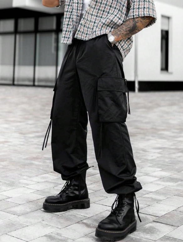 Pantalones cargo estilo vintage TECCULI para hombre: ropa deportiva informal de verano, material de poliéster, lavable a máquina, diseño multibolsillos, elásticos para hombre.