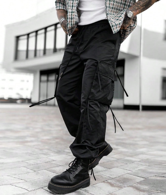 Pantalones cargo estilo vintage TECCULI para hombre: ropa deportiva informal de verano, material de poliéster, lavable a máquina, diseño multibolsillos, elásticos para hombre.