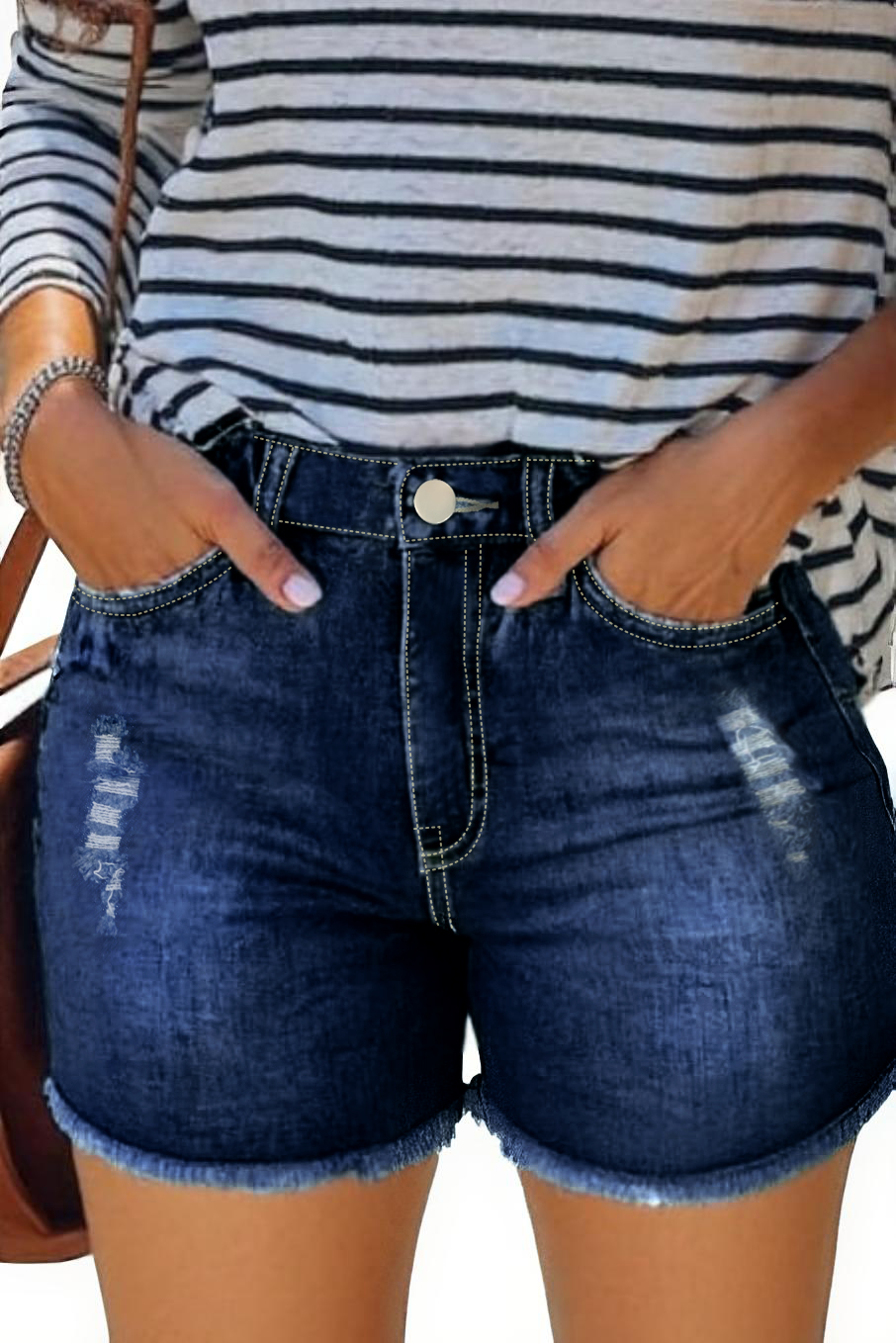TECCULI - Pantalones cortos vaqueros de verano para mujer, sexys, rotos, informales, de calle, con dobladillo desgastado