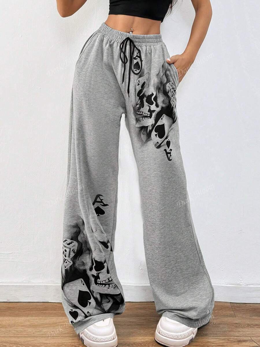 Pantalones góticos de esqueleto "A de espadas" con cordón en la cintura