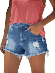 TECCULI 2025 Verano Nuevos Pantalones Cortos de Mezclilla de Corte Ajustado para Mujer Estilo Urbano Detalles de Corte de Flecos Cintura Elástica Transpirable Cómodo