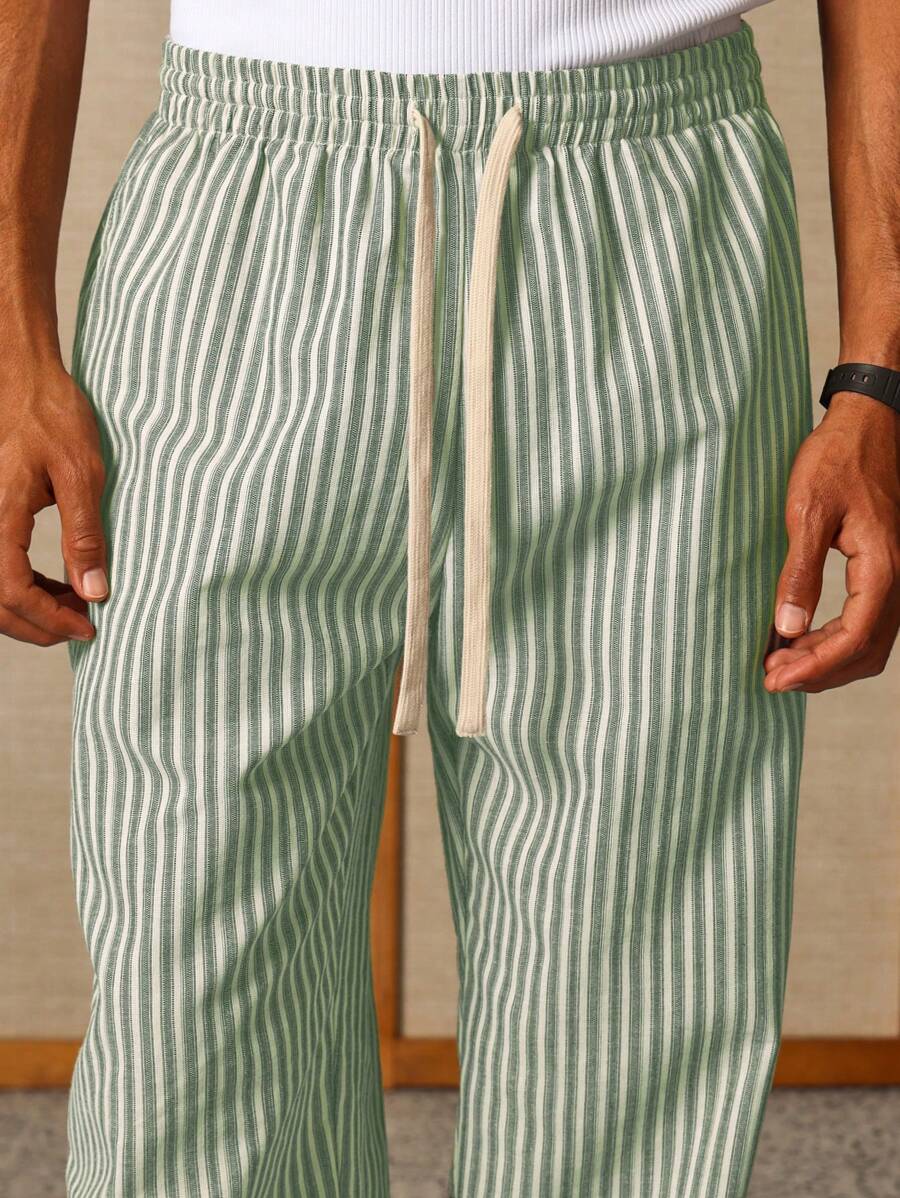 SUMWON Pantalones anchos a rayas para estar por casa, informales, holgados, con cordón, estilo skater, cómodos, para primavera y otoño