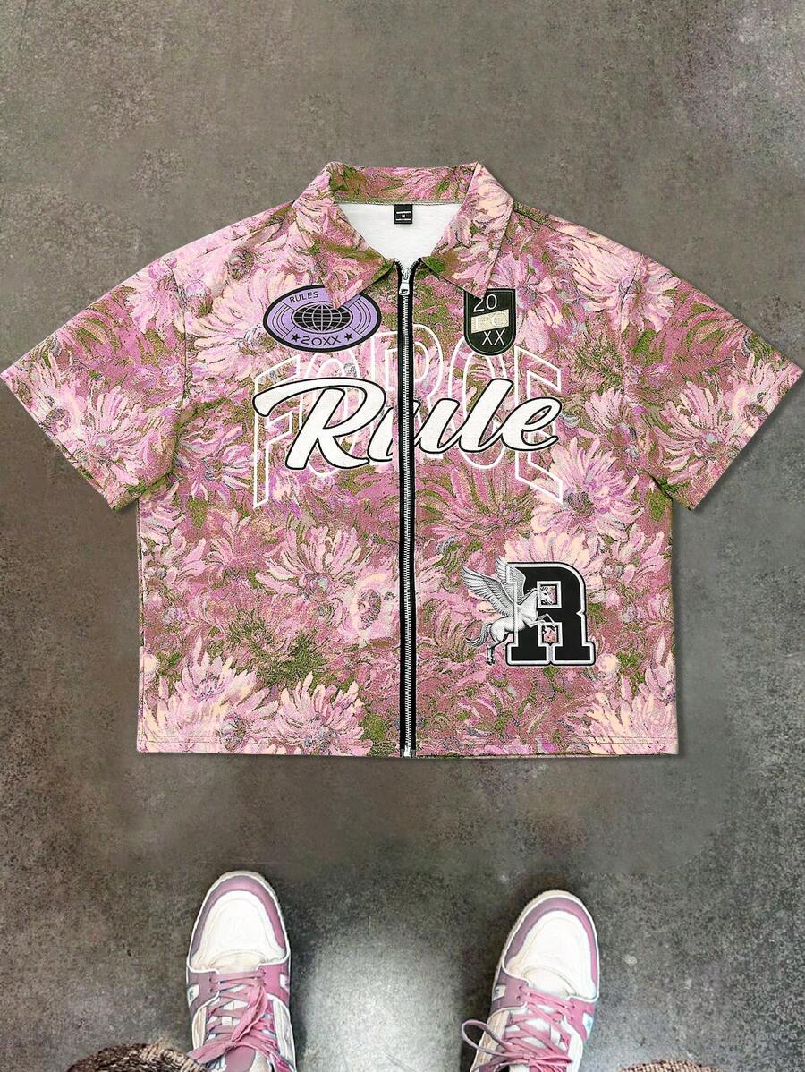 Camisa holgada de manga corta con estampado floral de jacquard de verano para hombre de Manfinity Streetrush