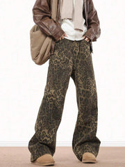 Pantalones vaqueros con estampado de leopardo americano Mannova para hombre, holgados, de corte holgado, estilo urbano, de pierna recta, estilo retro