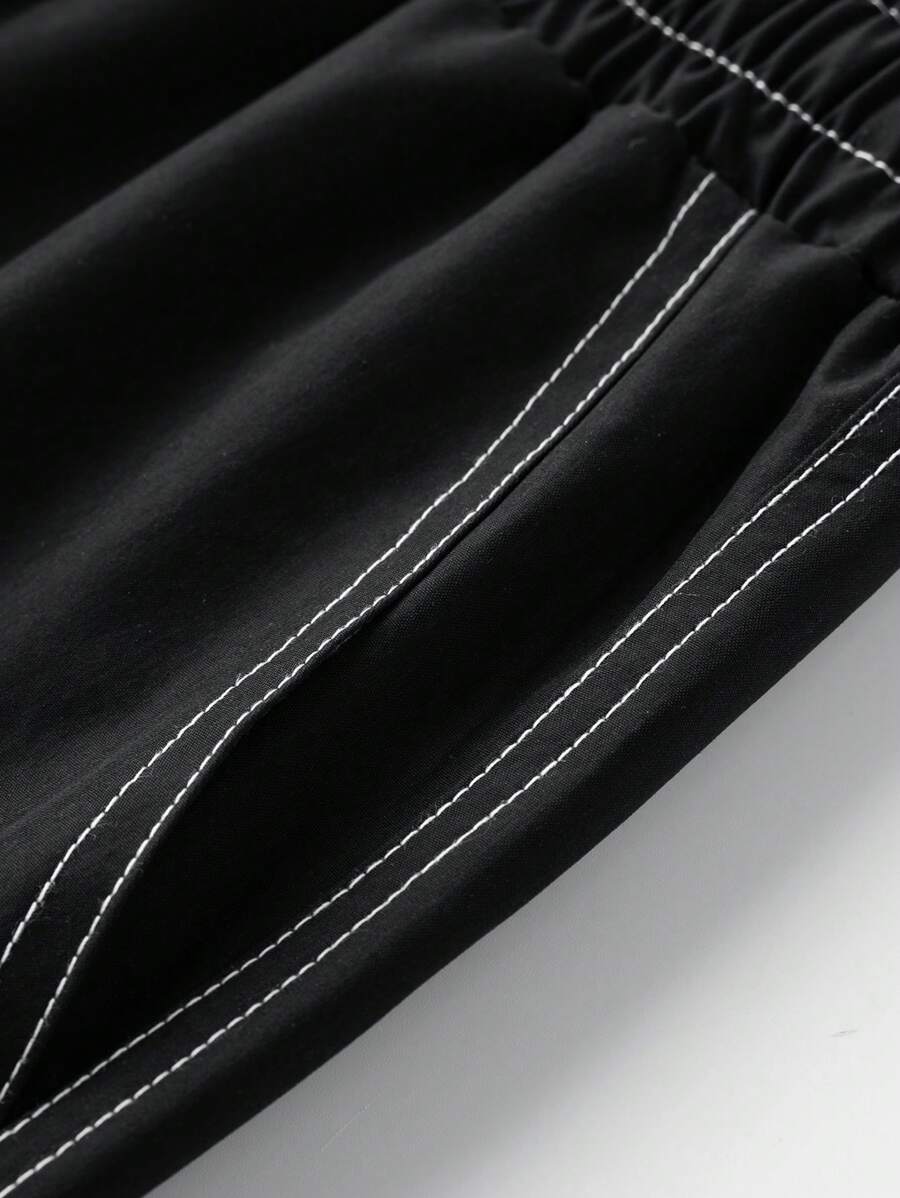 Pantalones cargo rectos Manfinity Hypemode para hombre, informales, con cordón y cintura ajustable, de pierna ancha.