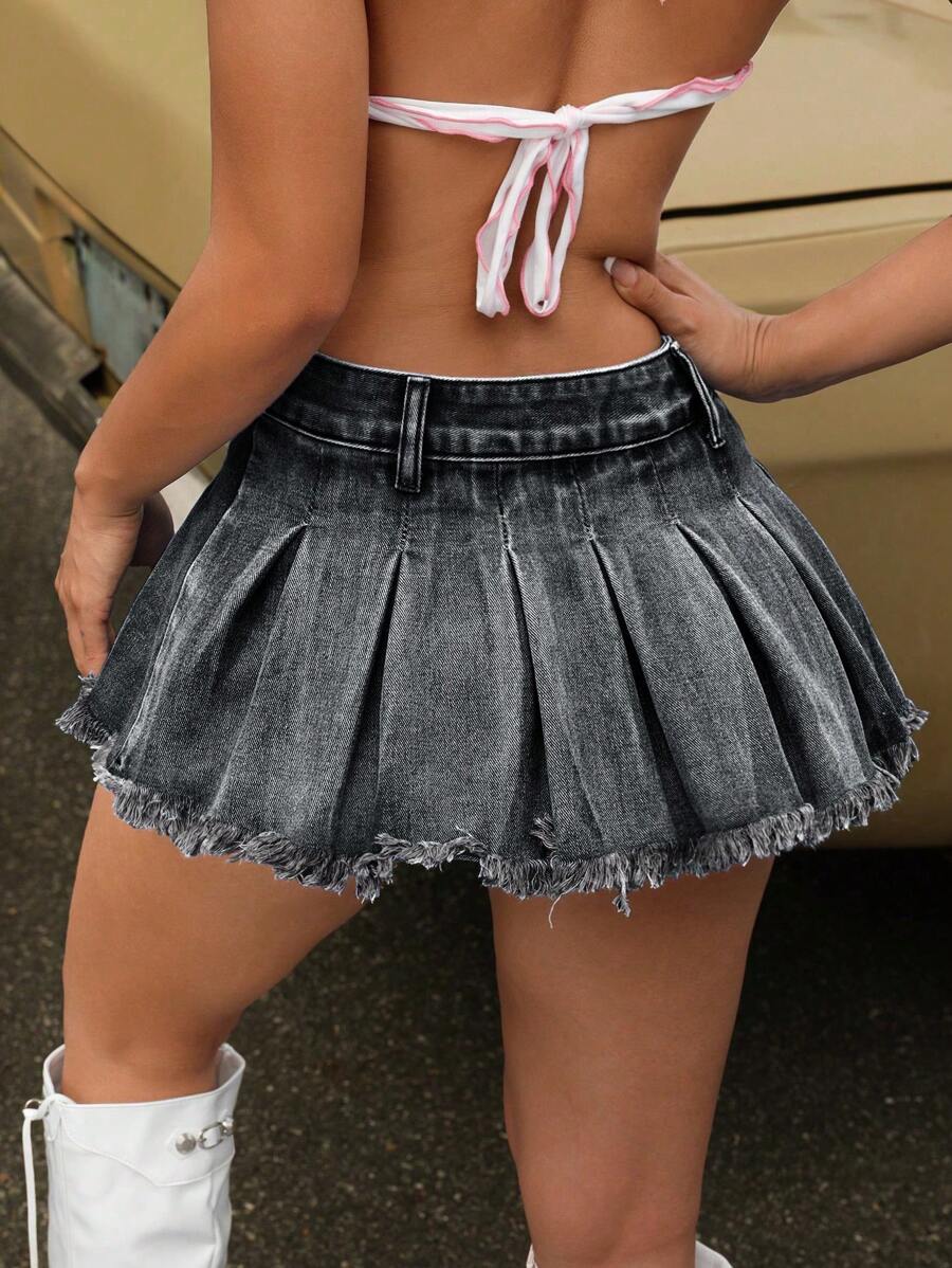 Falda vaquera con volantes y dobladillo sin rematar ICON