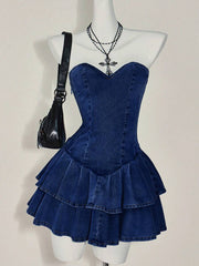 Vestido tubo vaquero con volantes en el bajo para mujer de ICON