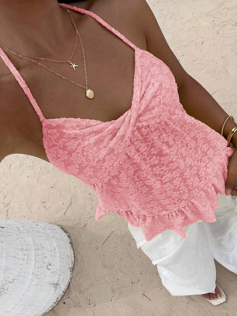Camiseta sin mangas Sunnyshic de color liso con cuello halter para mujer, moderna para el verano