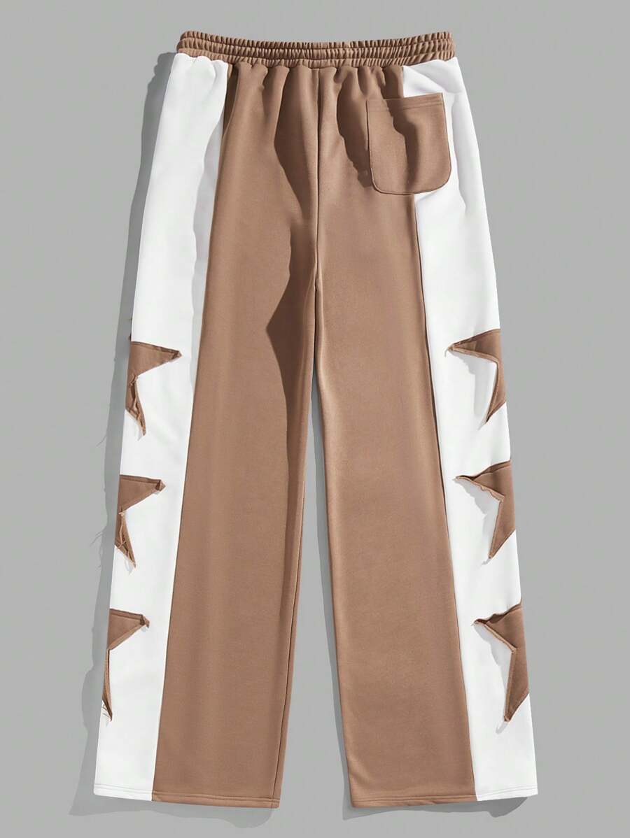 Pantalones deportivos largos, holgados y de pierna ancha con parches de doble estrella para hombre de AXEPEAK