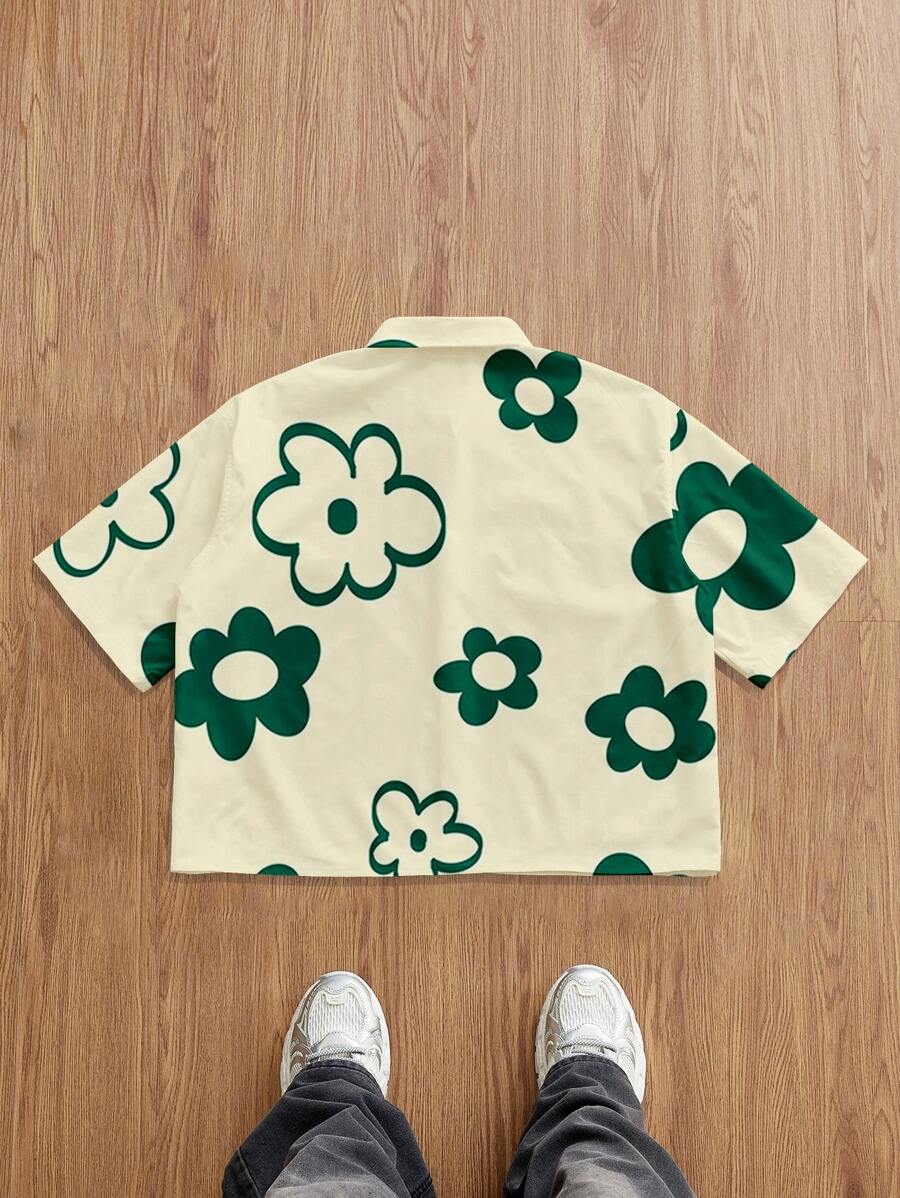 Camisa casual de manga corta con estampado floral para hombre de Manfinity Joysei, top corto para hombre, top floral para hombre, top estampado de gran tamaño para hombre