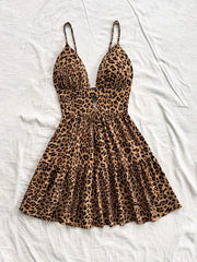 Vestido de verano Soleia para mujer, con estampado floral, escote en V y estampado de leopardo, sin espalda.