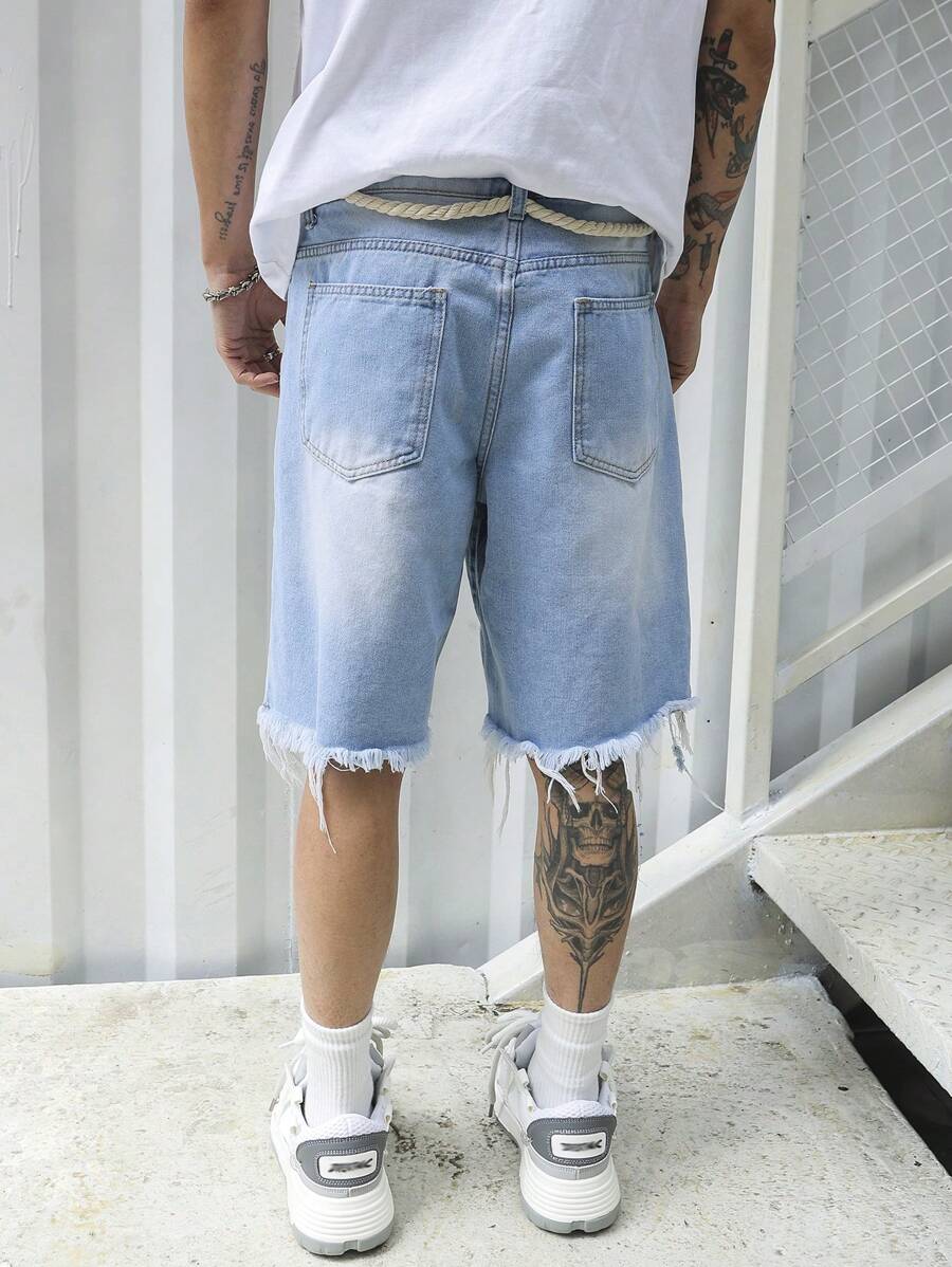 Pantalones cortos vaqueros Manfinity EMRG de algodón para hombre, deshilachados y con dobladillo sin rematar