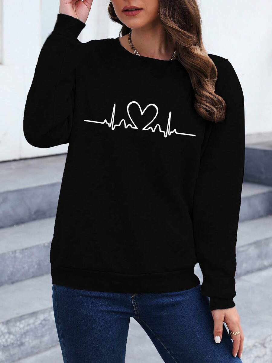 Sudadera con hombros caídos y estampado de corazones de INAWLY, camisetas de manga larga para graduación, atuendos para la vuelta al cole, trajes de profesora para mujer, ropa para la vuelta al cole.