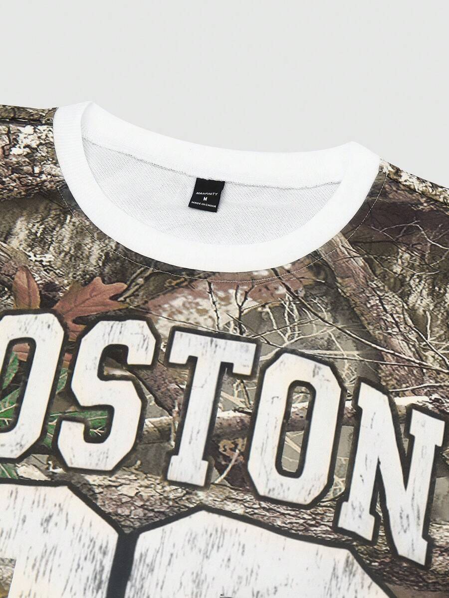 Sudadera informal de manga larga con cuello redondo y estampado de letras y ramas de árbol para hombre de Manfinity Streetrush, ideal para salir en primavera y otoño.