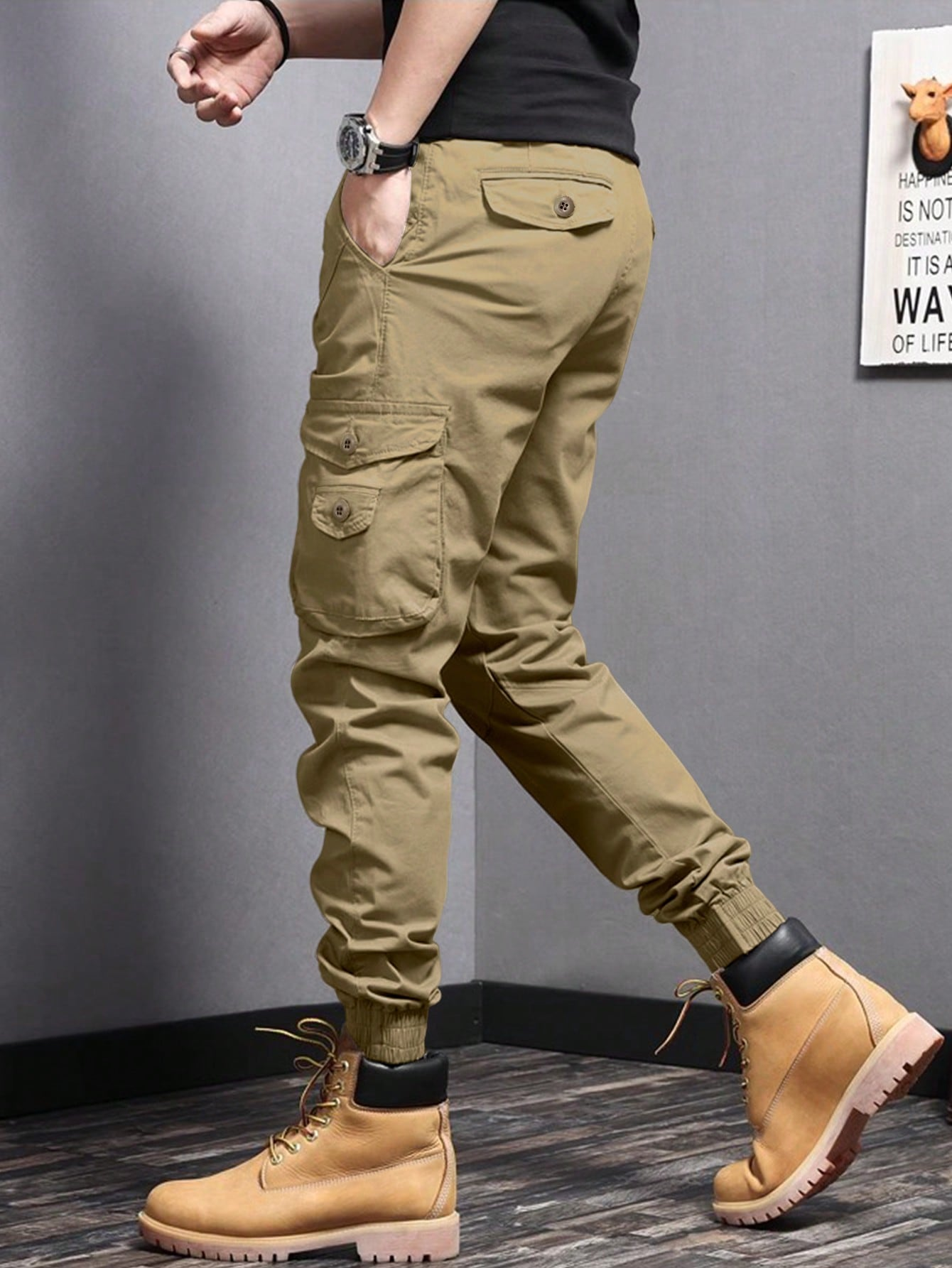 TECCULI Manfinity Homme Men Flap Pocket Side Cargo Pants, Back To School