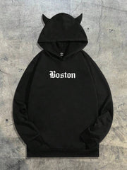 Sudadera de punto con capucha y estampado de letras Boston para hombre de AXEPEAK, ideal para primavera y otoño, sudadera de manga larga estilo rapero para salir, estilo urbano.