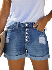 TECCULI STLY - Vaqueros cortos de talla grande para mujer, elásticos, ceñidos, estilo clásico retro, estilo urbano, con dobladillo deshilachado y botones delanteros, lavados en azul.
