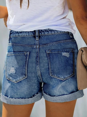 TECCULI STLY - Vaqueros cortos de talla grande para mujer, elásticos, ceñidos, estilo clásico retro, estilo urbano, con dobladillo deshilachado y botones delanteros, lavados en azul.