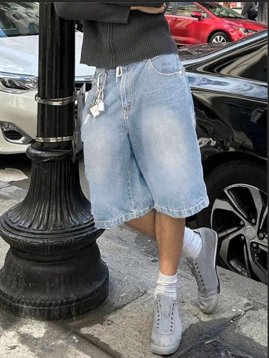 Bermudas vaqueras informales de pierna ancha y holgadas para hombre