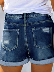 Shorts vaqueros casuales TECCULI lavados y desgastados con detalle de múltiples botones