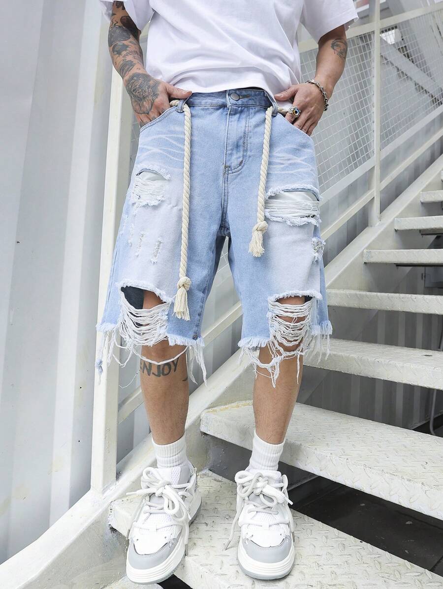 Pantalones cortos vaqueros Manfinity EMRG de algodón para hombre, deshilachados y con dobladillo sin rematar