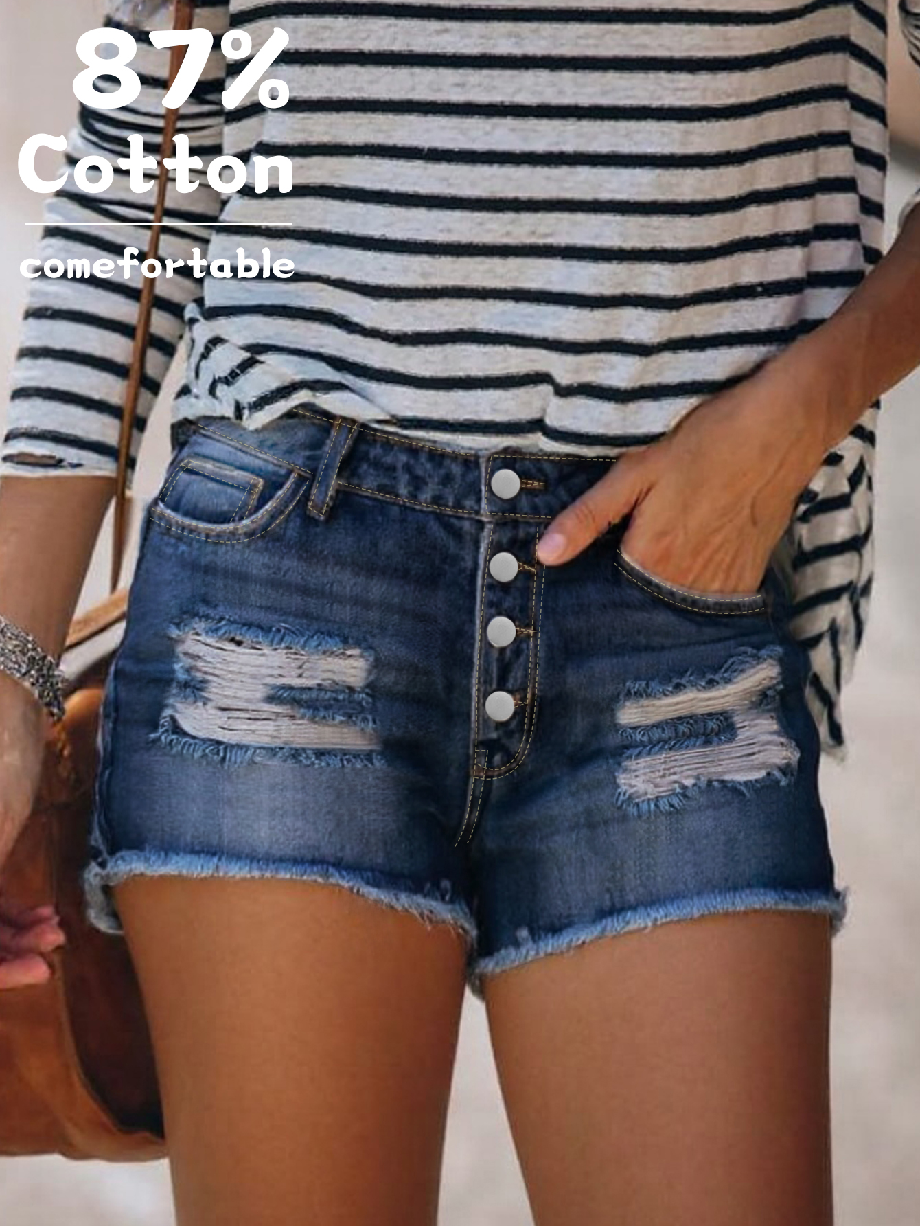 Shorts vaqueros con dobladillo deshilachado estilo urbano chic de TECCULI para mujer