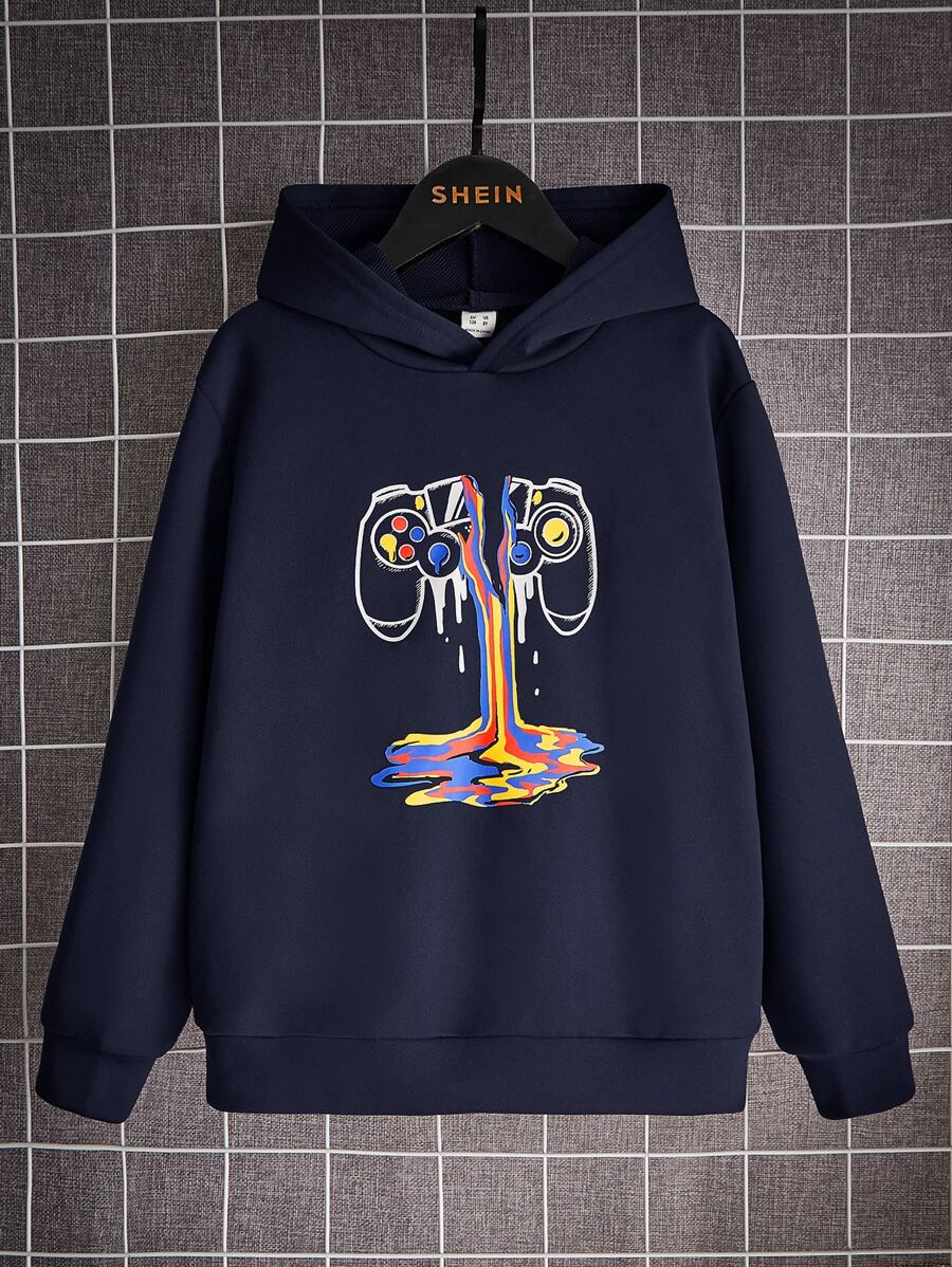 Sudadera con capucha y hombros caídos con estampado de gamepad para niño preadolescente