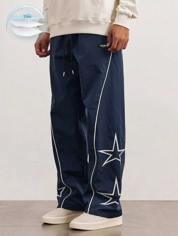 Pantalones TECCULI Manfinity Hypemode holgados con estampado de estrellas y rayas laterales para hombre, pantalones negros largos y rectos para salir, para esposo, novio y para la vuelta al cole.