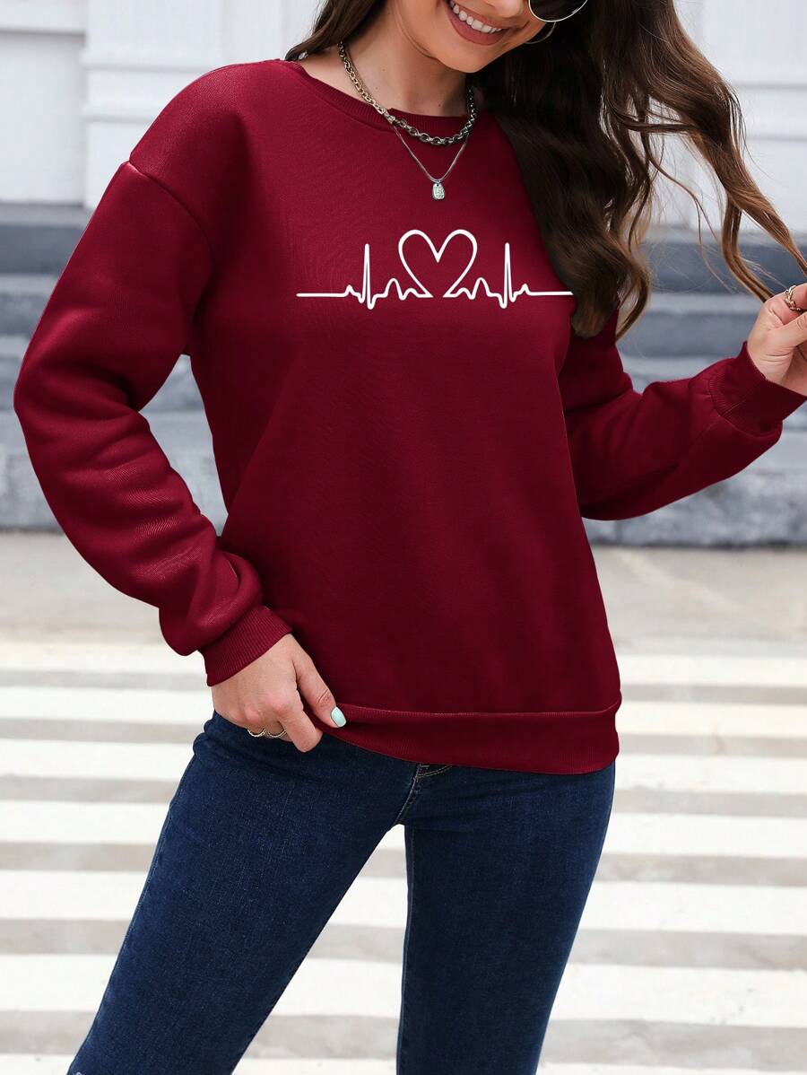 Sudadera con hombros caídos y estampado de corazones de INAWLY, camisetas de manga larga para graduación, atuendos para la vuelta al cole, trajes de profesora para mujer, ropa para la vuelta al cole.